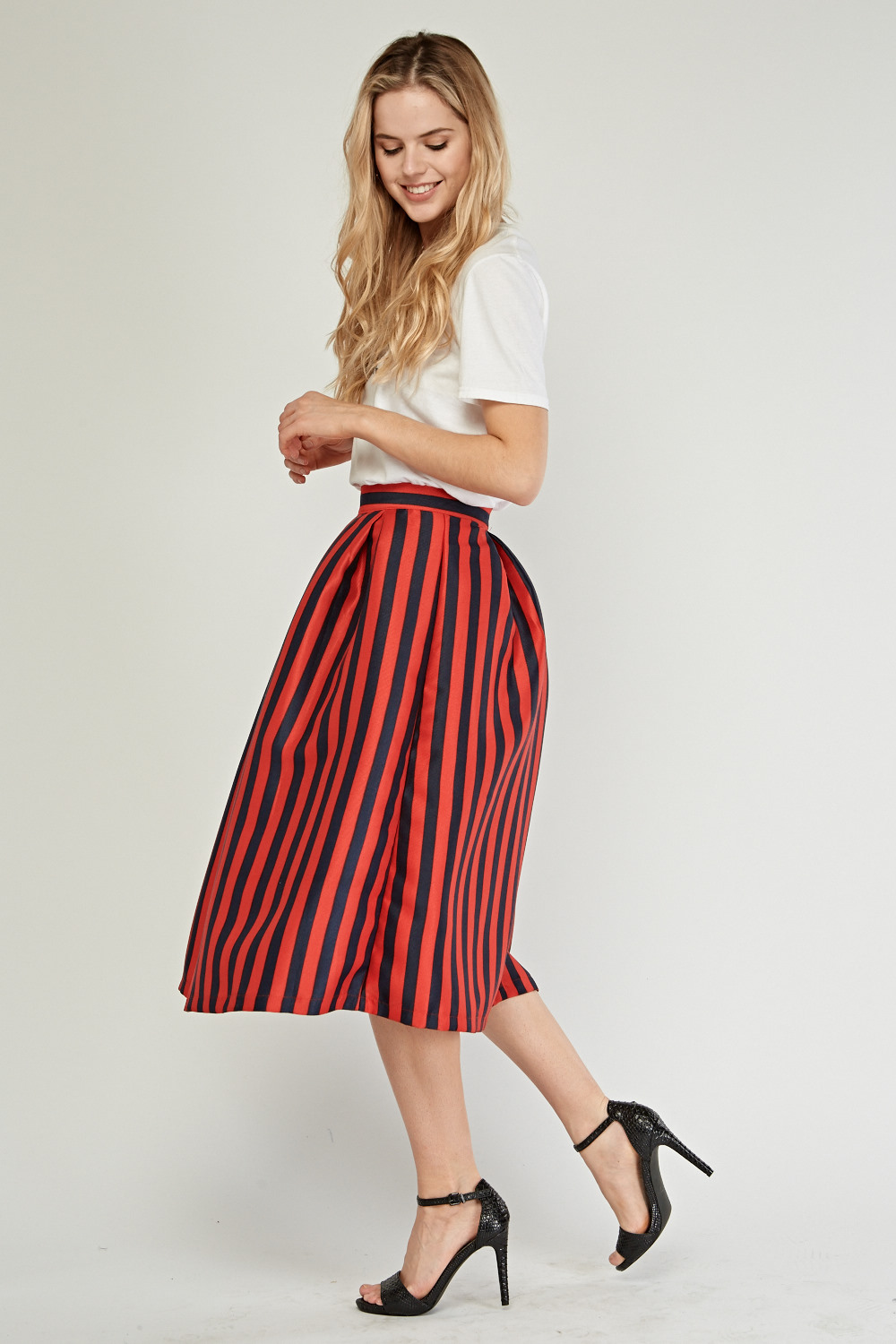 Striped Flared Midi Skirt - Just $7