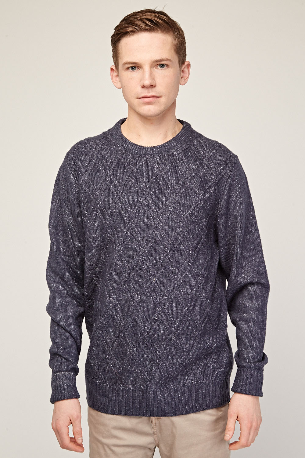 Diamond Patterned Textured Knit Jumper - Green or Middle Blue - Just £5