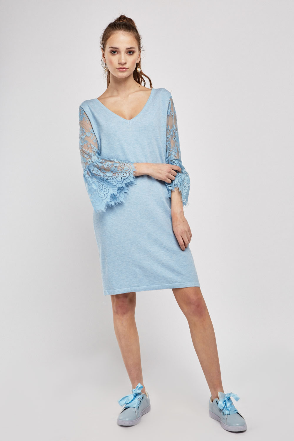 Lace Bell Sleeve Knit Dress Just 3