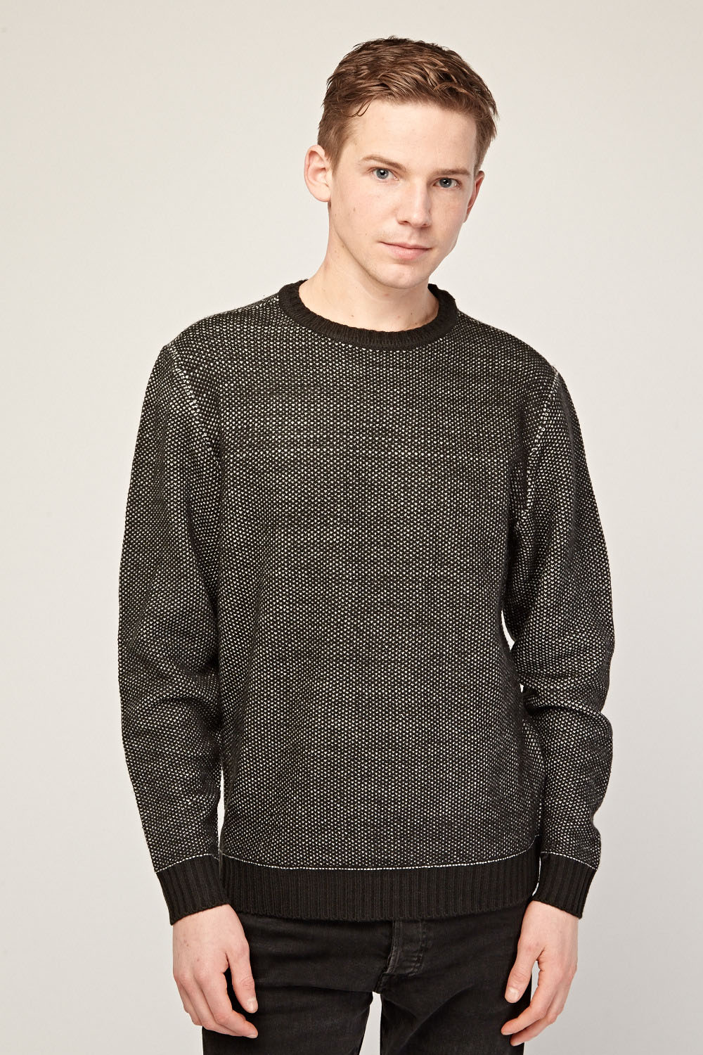 Textured Crew Neck Knitted Jumper - Just $3