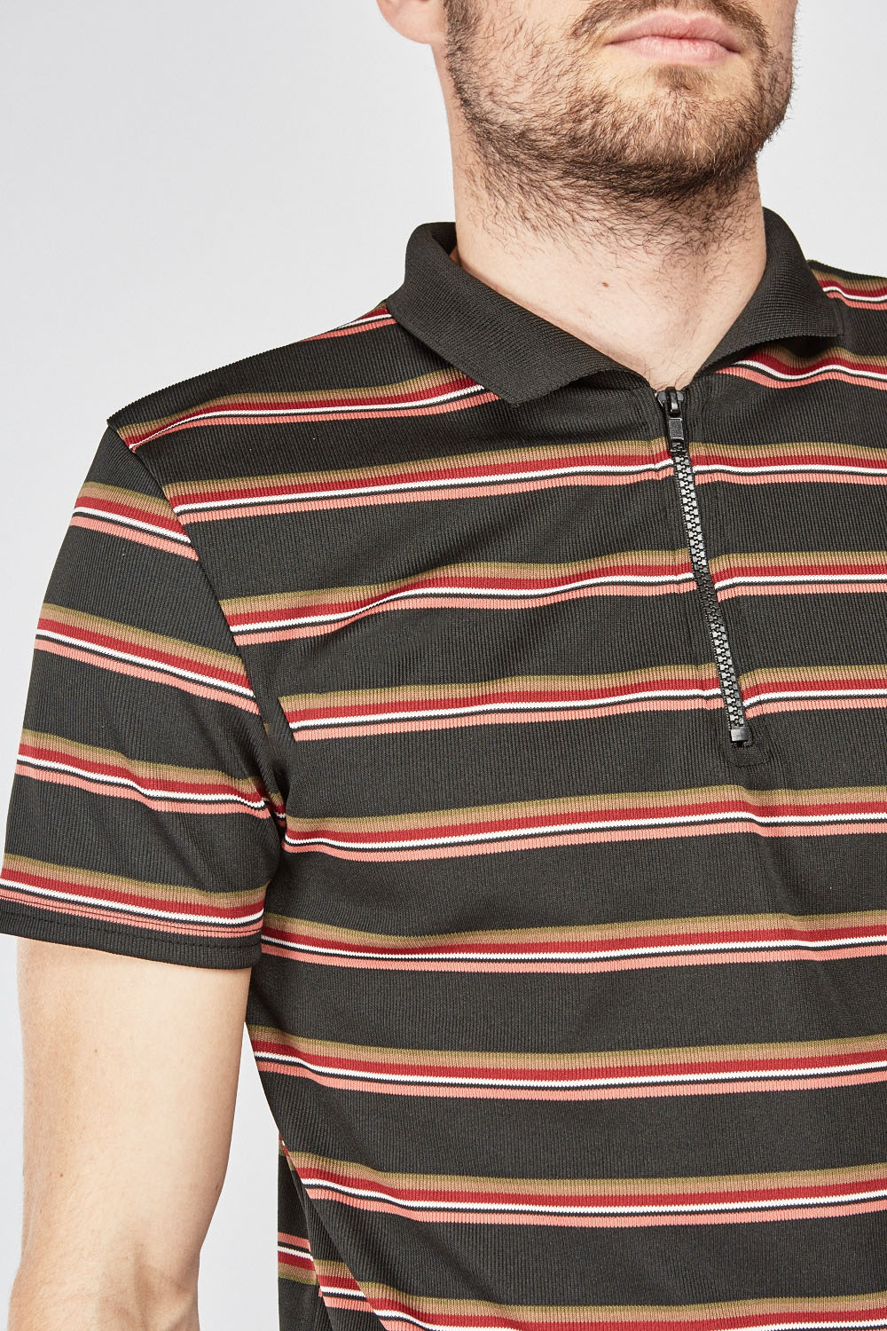 Zip Up Striped Polo Shirt - Just $7