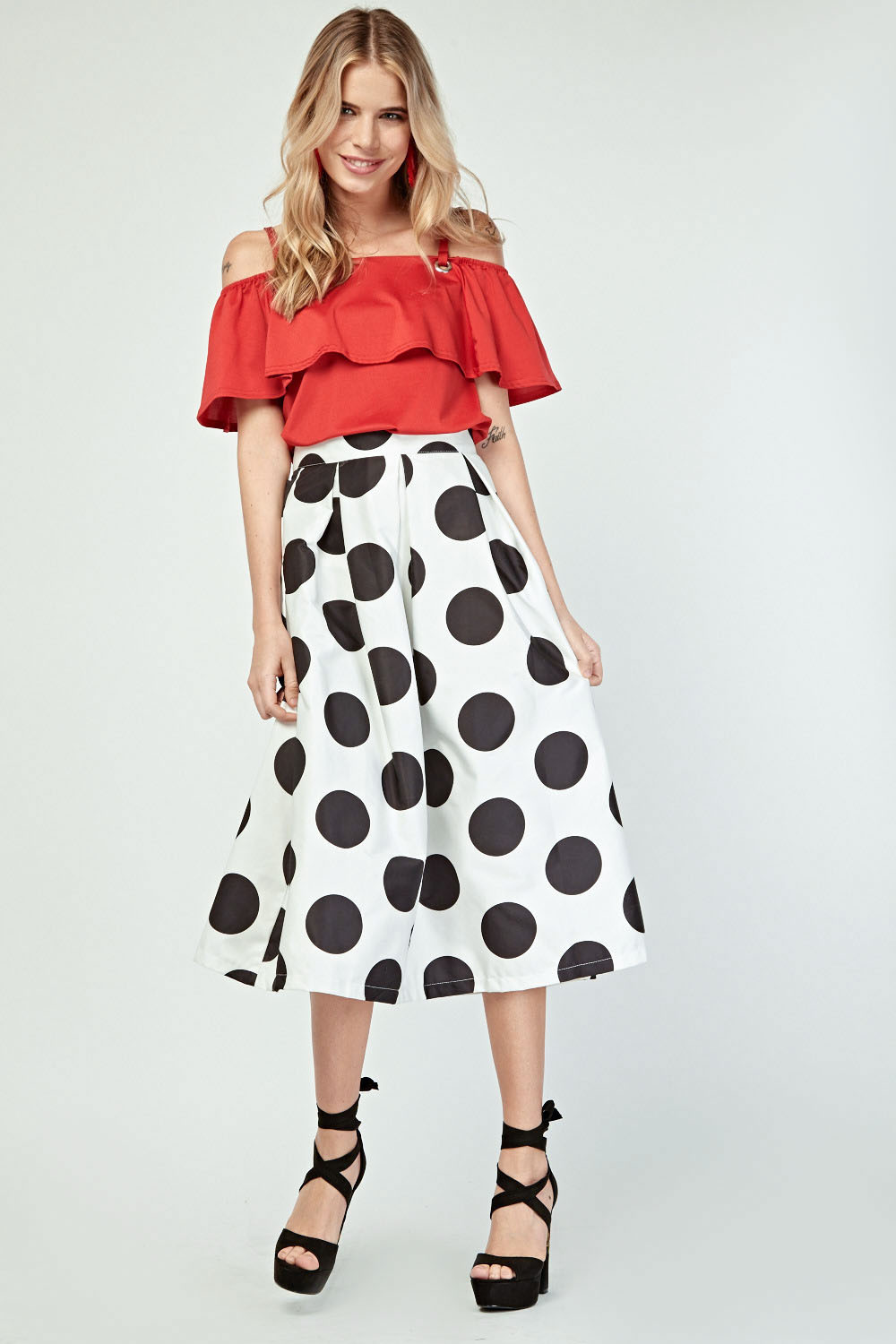 Polka Dot Midi Flared Skirt - Just £5