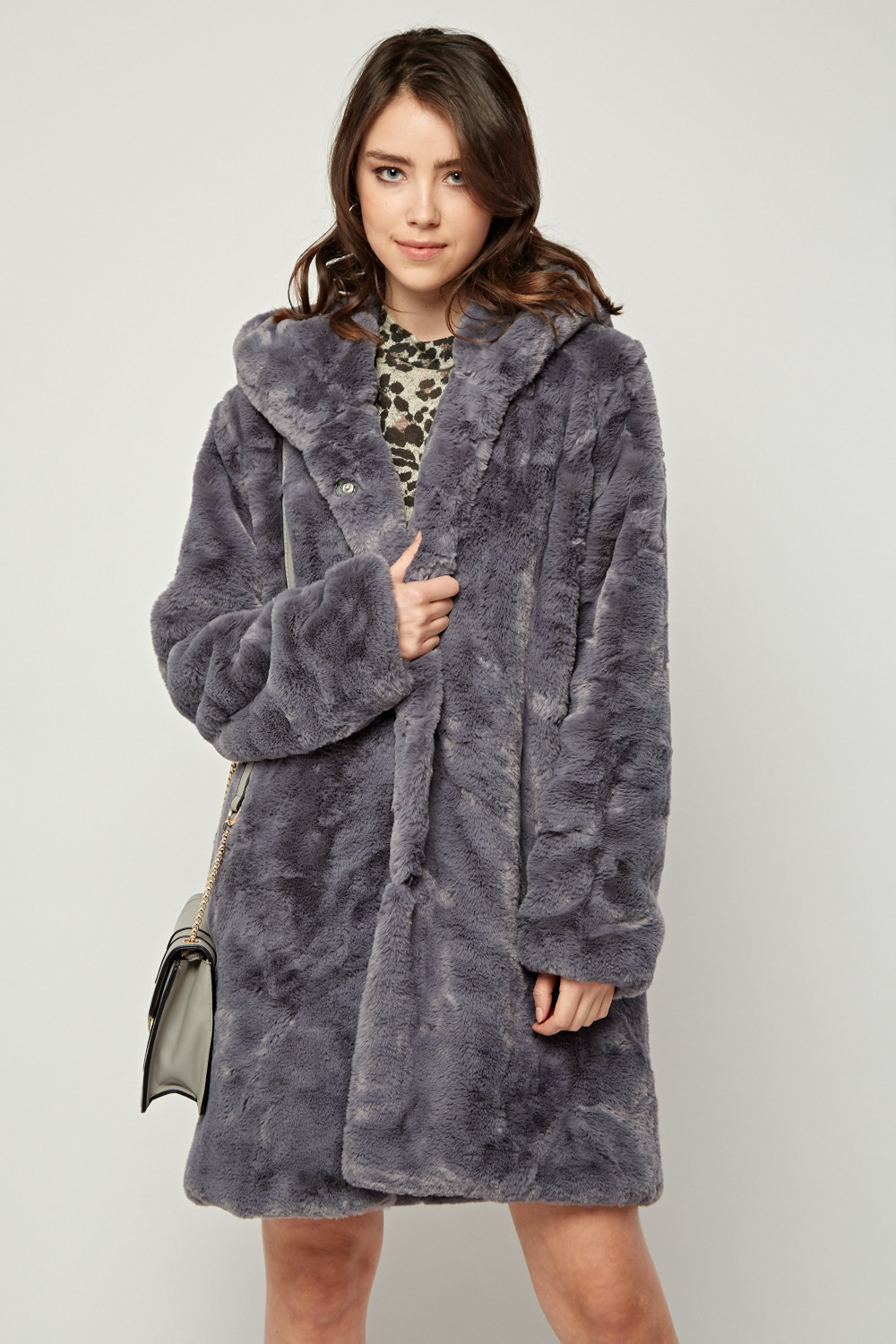Grey Faux Fur Hooded Coat - Just $50
