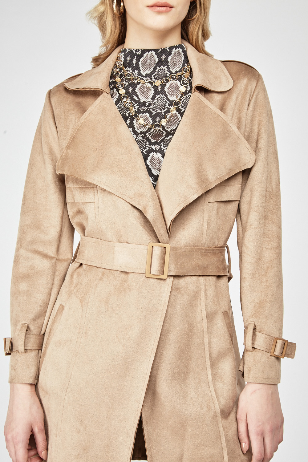 Beige Faux Suede Trench Coat - Just $7