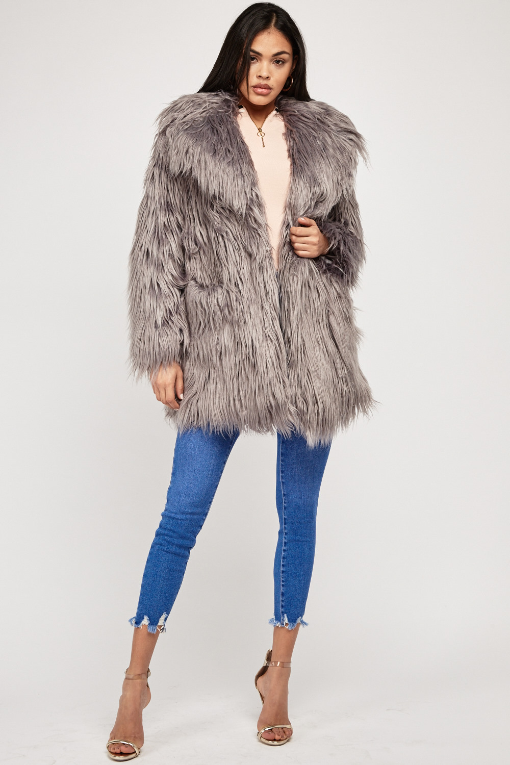 Fluffy Faux Fur Overlay Coat - Just $21
