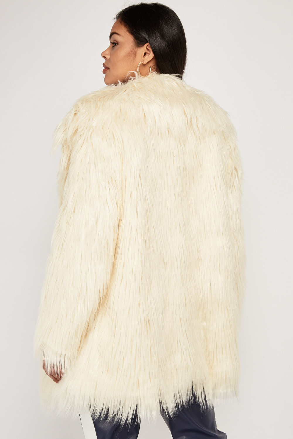 Beige Fluffy Faux Fur Overlay Coat - Just $22