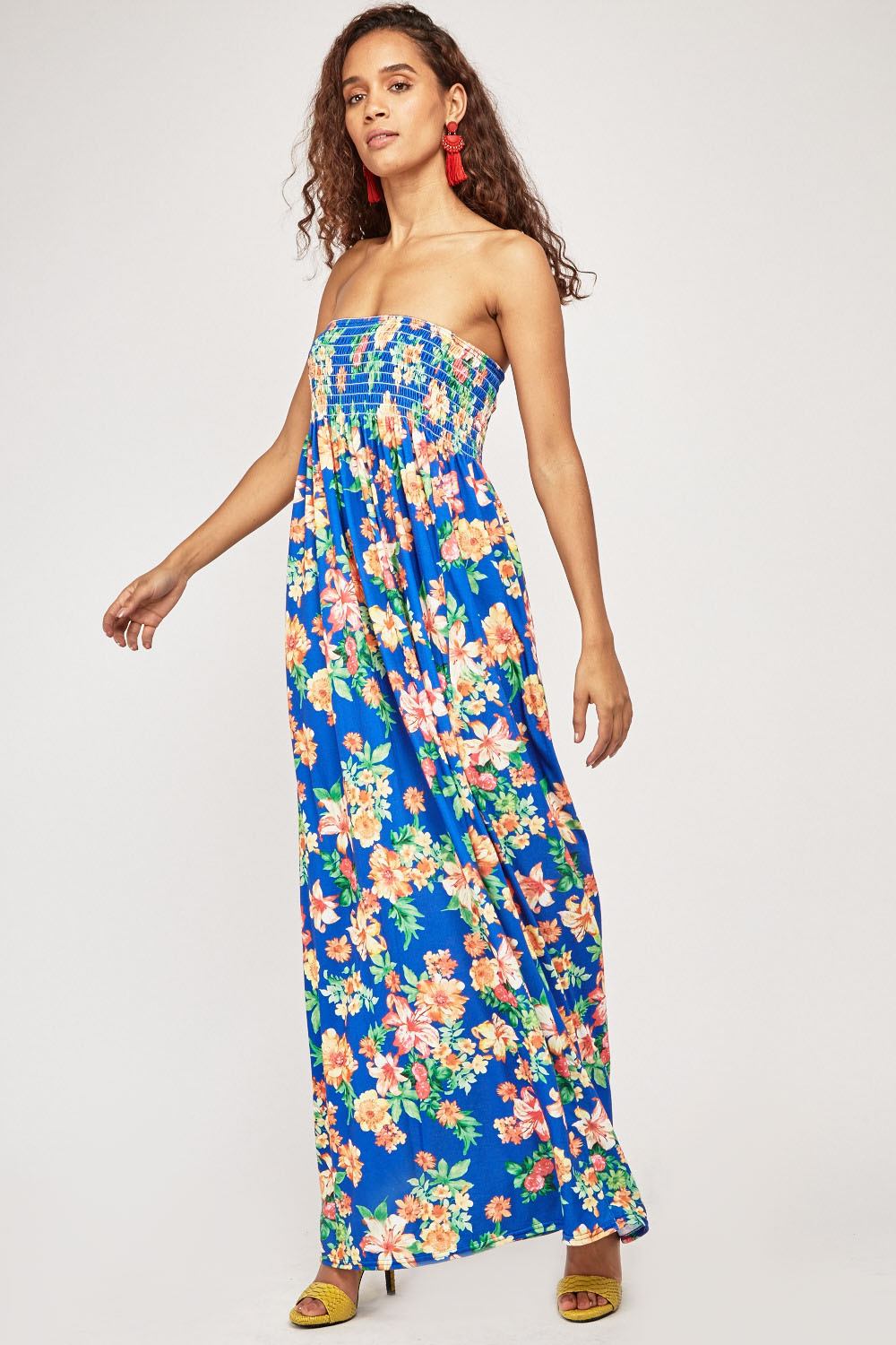 Floral Print Strapless Maxi Dress - Just $7