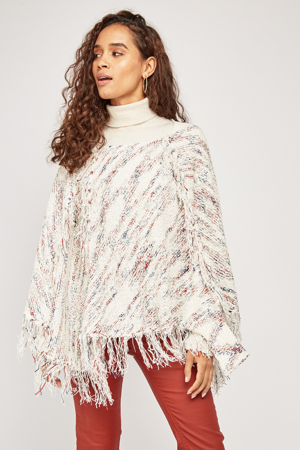 Speckled Fringed Knit Poncho - Just $3