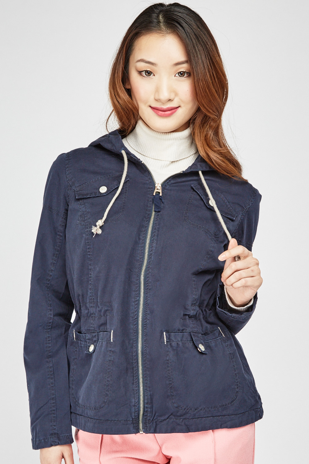 Multiple Pockets Front Parka Jacket - Just $7