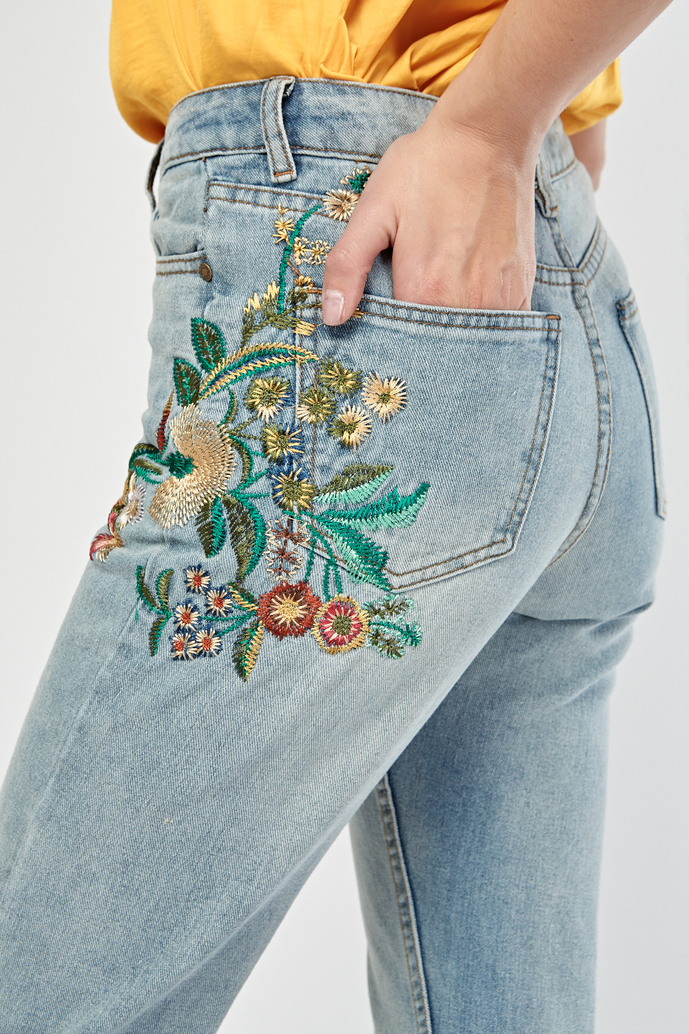Flower Embroidered Mom Jeans - Just $7