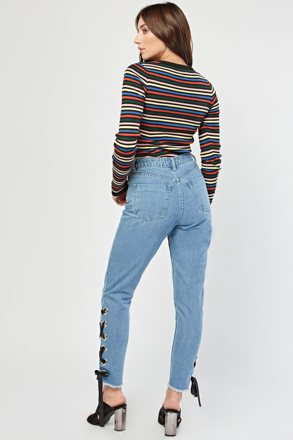 Lace Up Eyelet Trim Jeans - Just $3