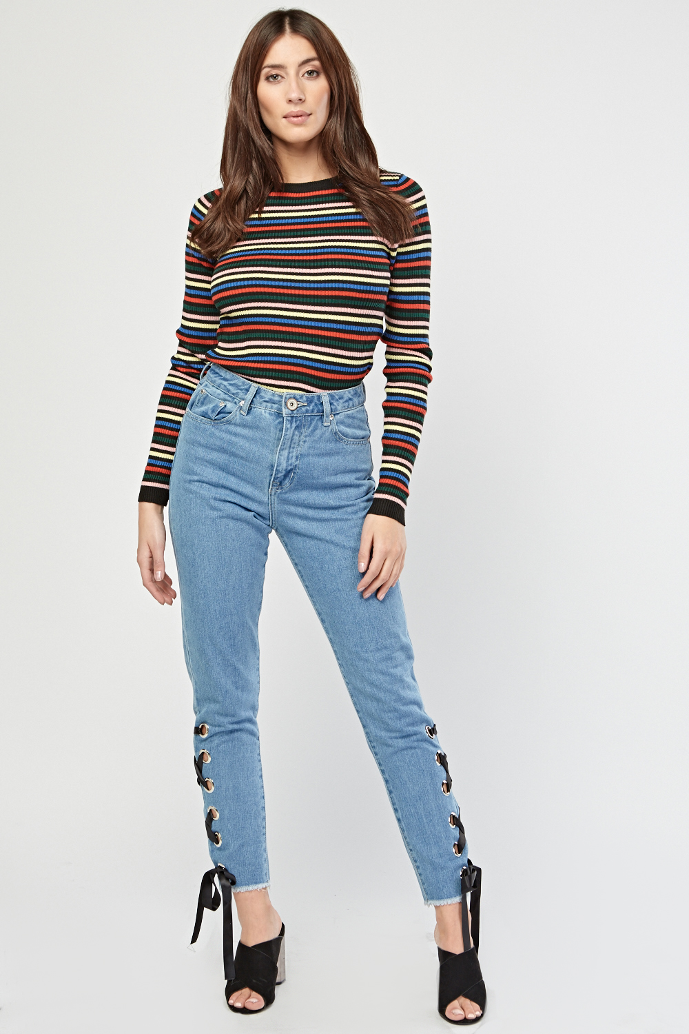 Lace Up Eyelet Trim Jeans - Just $3