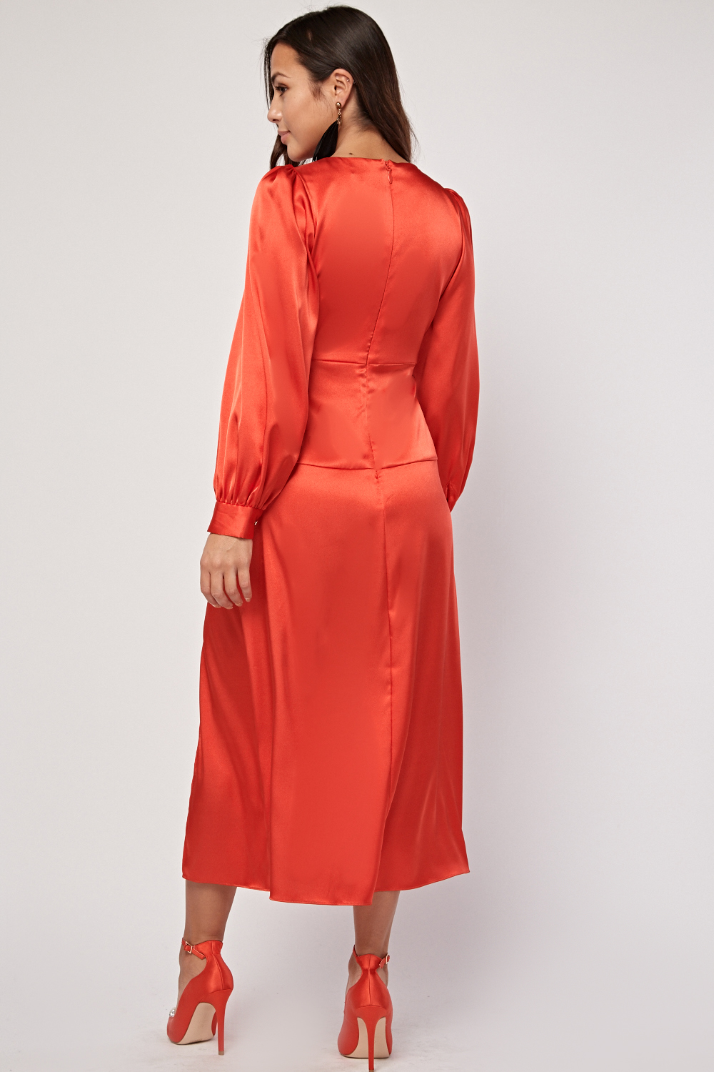 Bishop Sleeve Sateen Midi Dress - Just $7