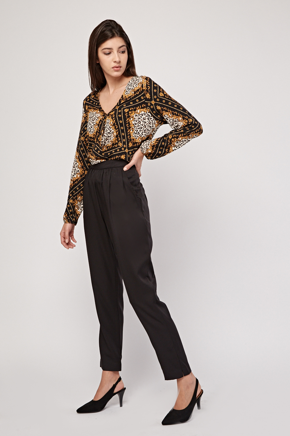 High Waist Black Tapered Trousers - Just $3