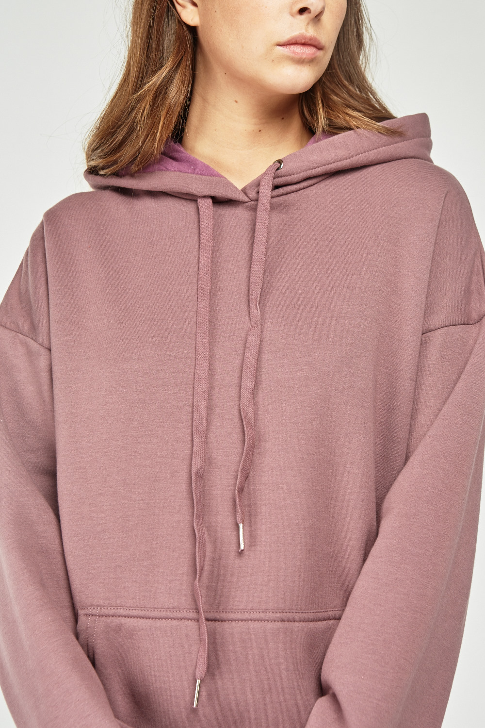 Pouch Pocket Front Plain Hoodie - Just $7