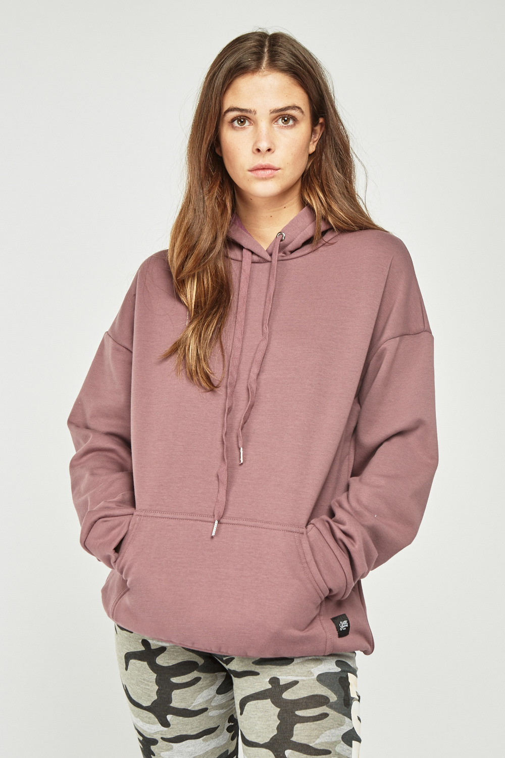 Pouch Pocket Front Plain Hoodie - Just $7