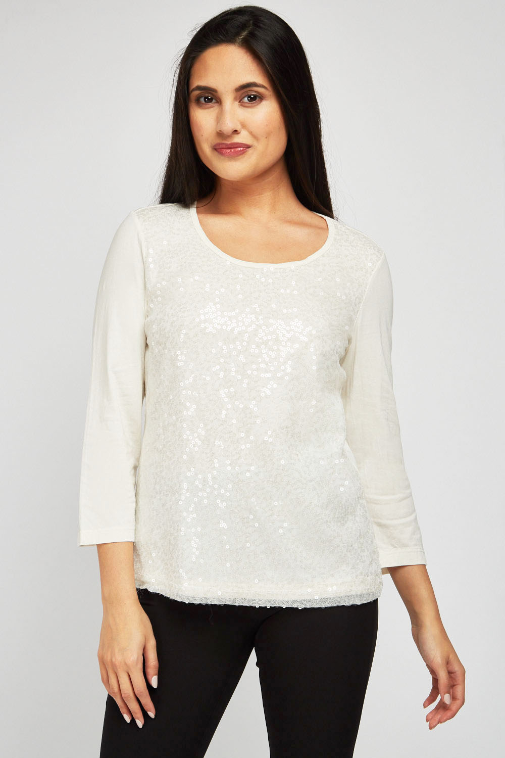 Sequin Mesh Overlay Basic Top - Just $3