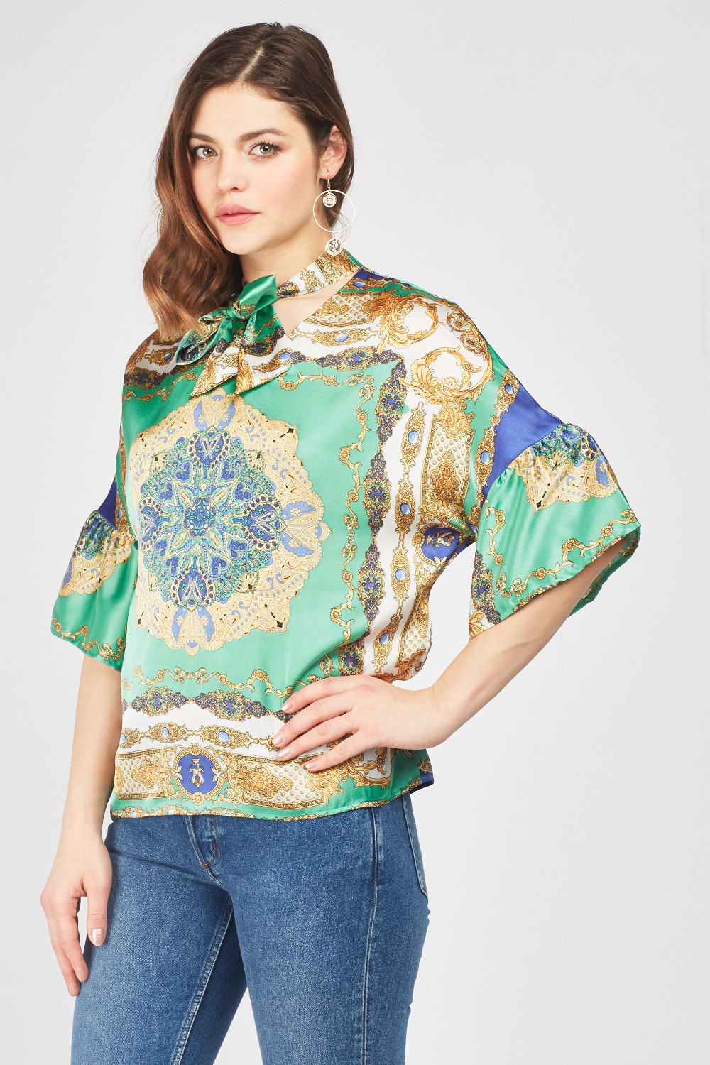 Baroque Print Sateen Blouse - Just $3
