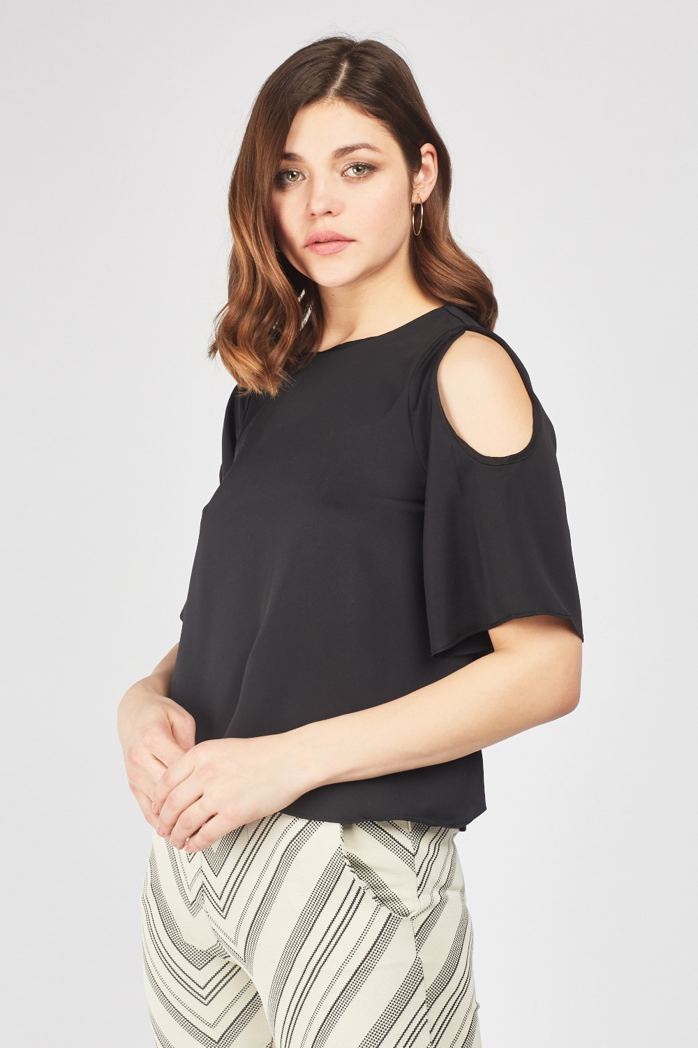 Cold Shoulder Ruffle Sleeve Top - Just $2