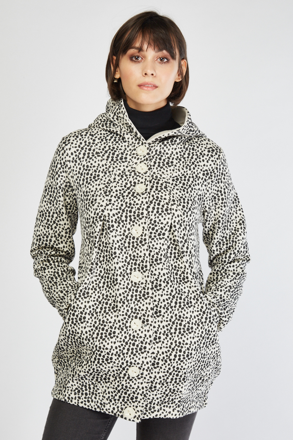 Speckled Printed Hooded Jacket - Just $3
