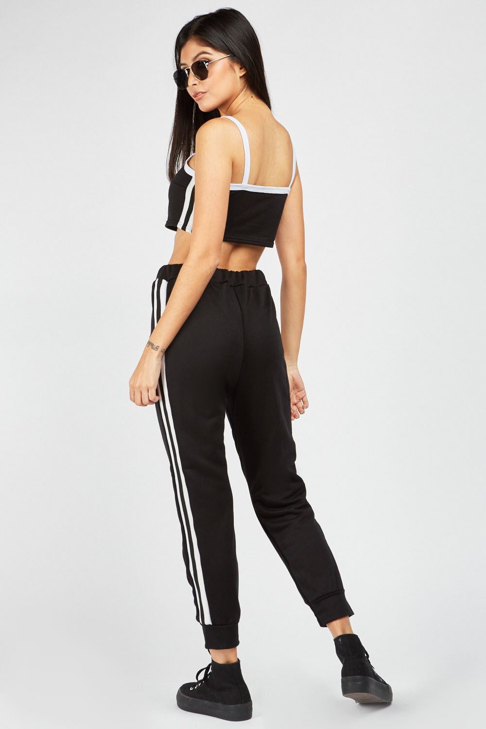 Striped Side Crop Top And Joggers Set - Just $7