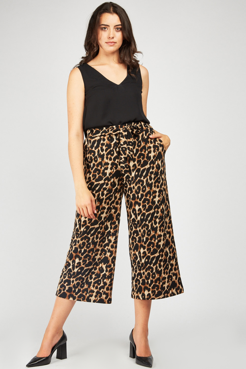Leopard Print Wide Leg Culottes - Just $7