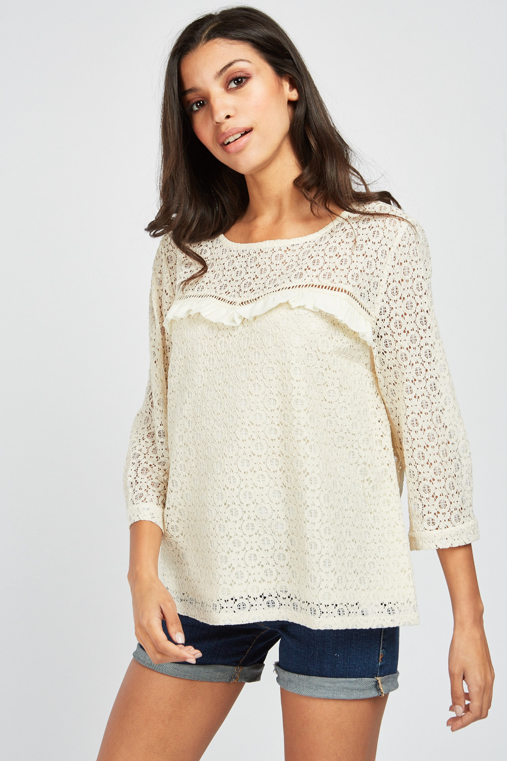 Ruffle Trim Lace Top - Just $6