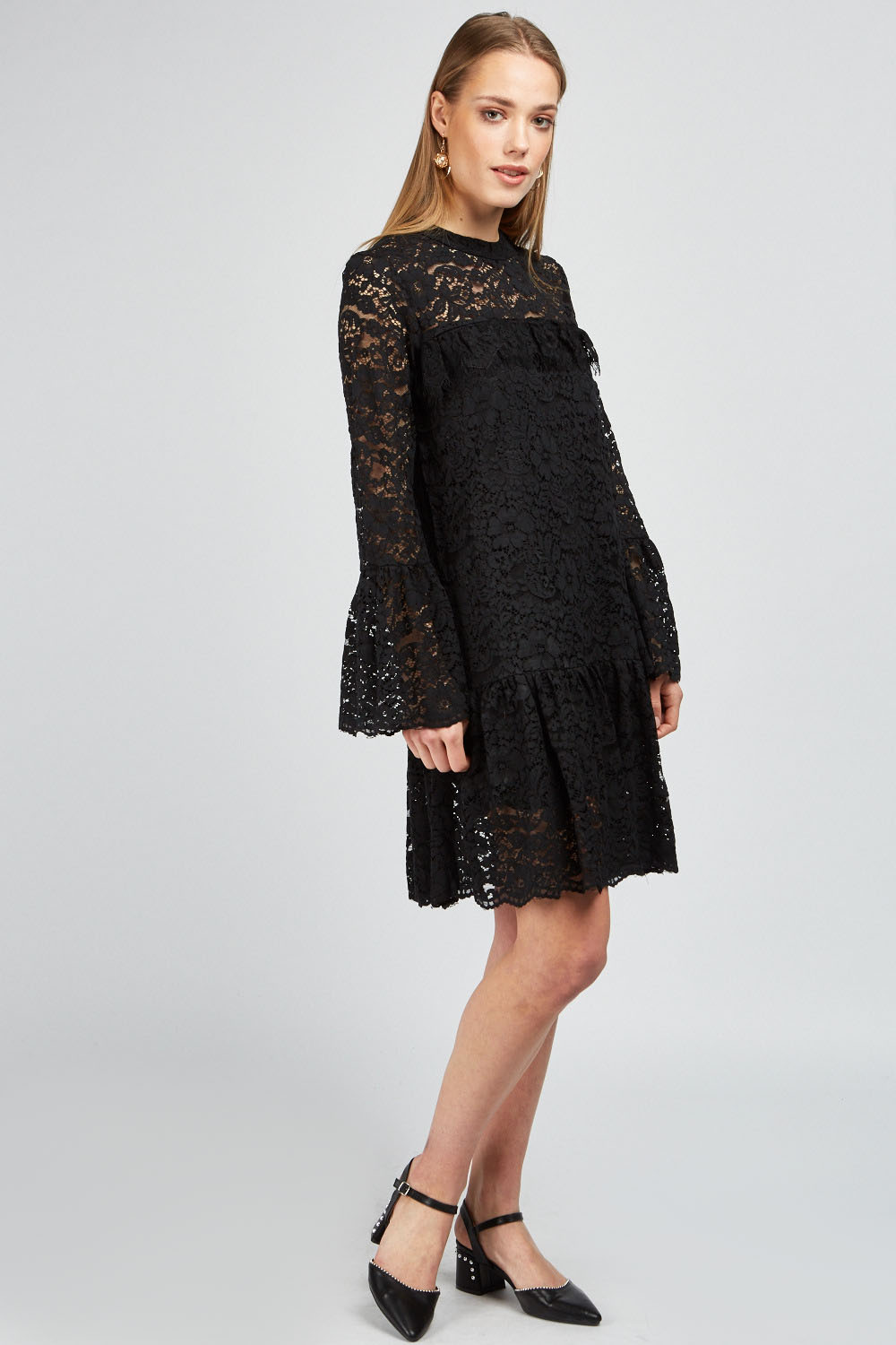 Ruffle Lace Overlay Shift Dress - 3 Colours - Just £5