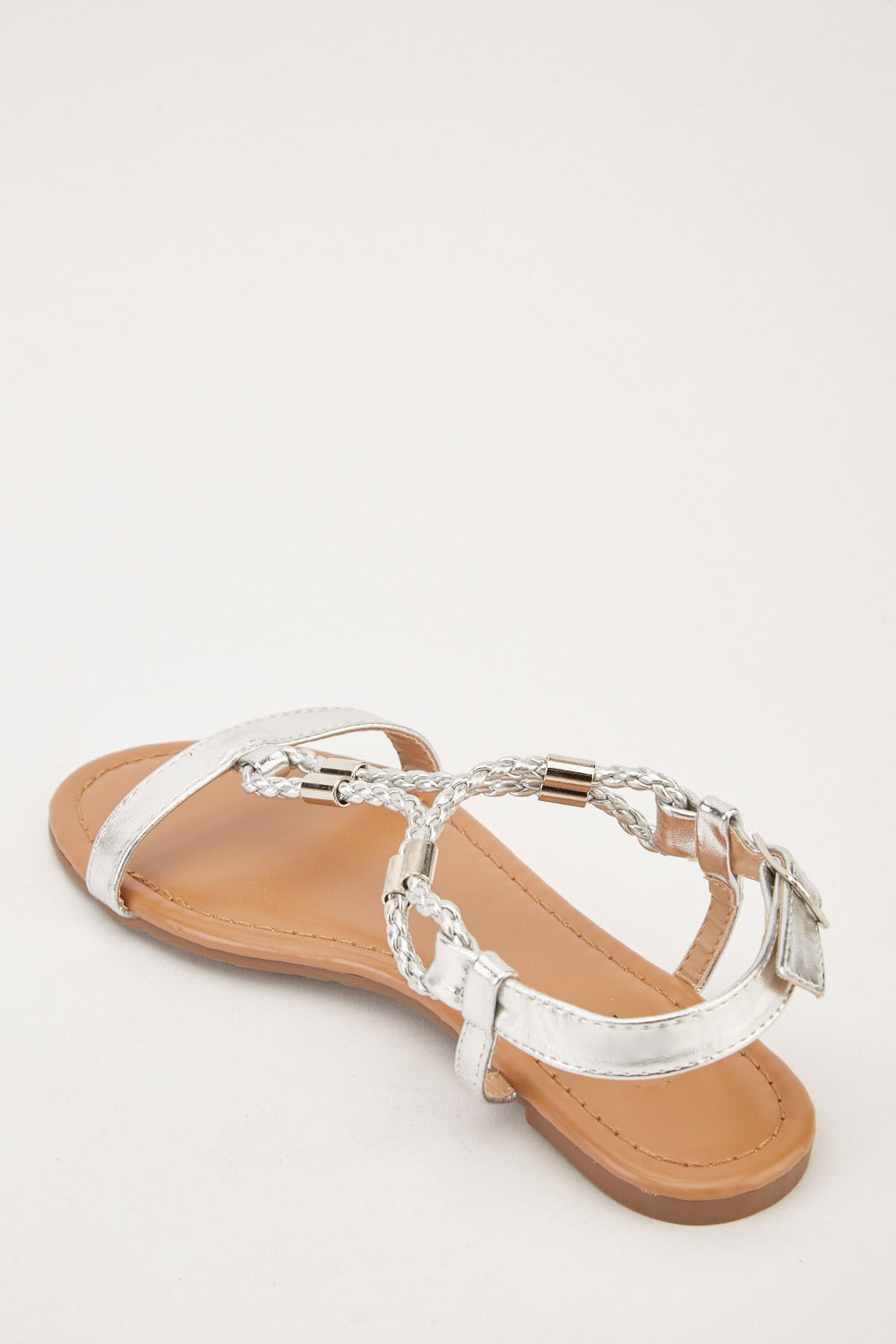 Metallic Plaited Flat Sandals - Just $7