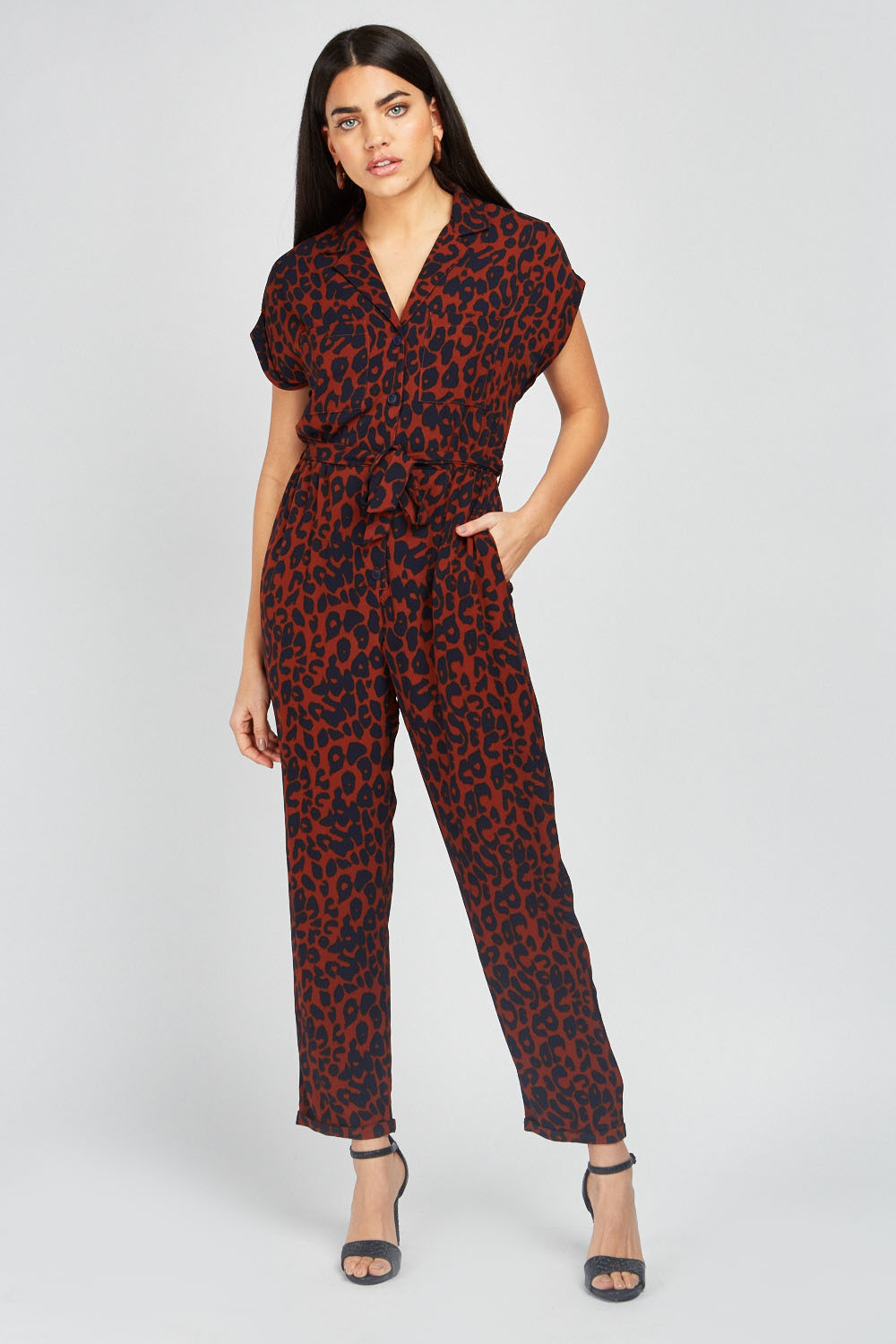 Belted Leopard Print Jumpsuit - Just $7