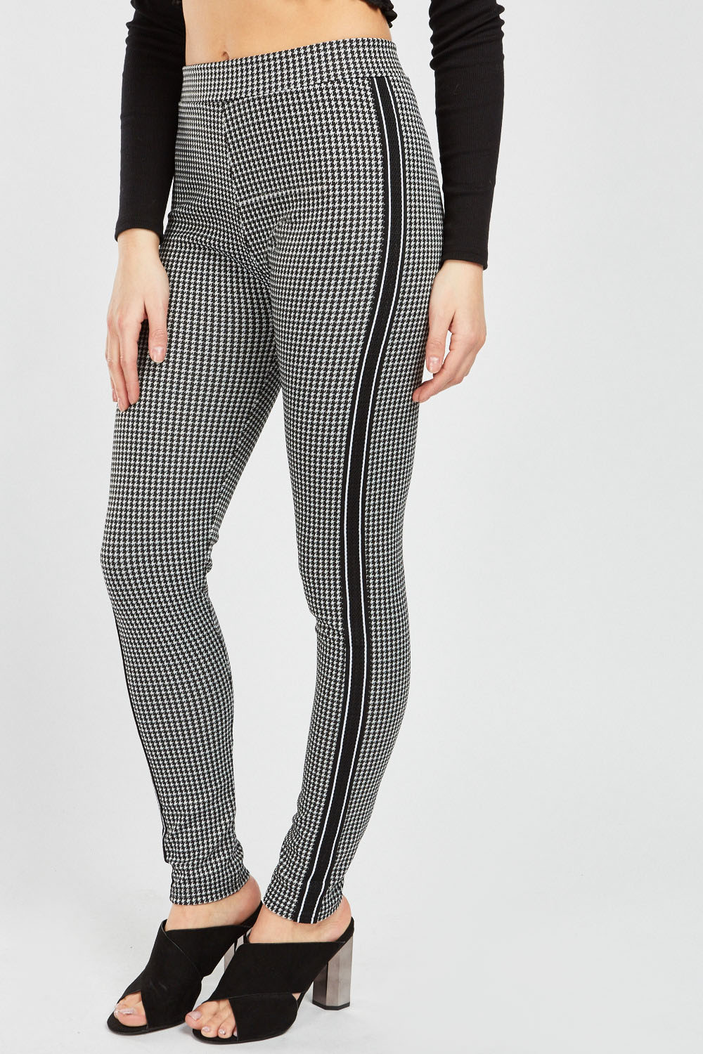 Download Hounstooth Leggings With Stripe Side - Just $6