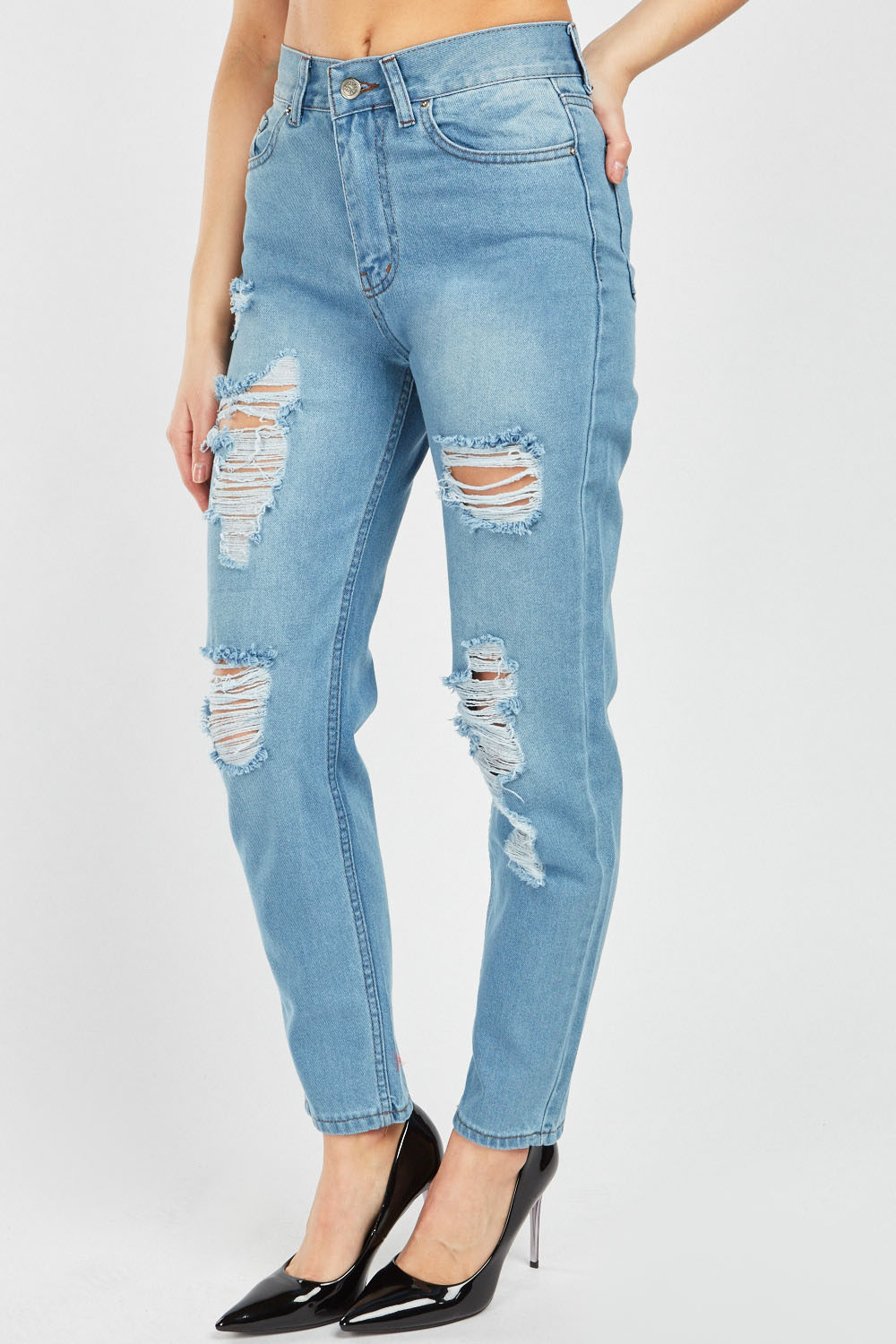 Light Blue Distressed Mom Jeans - Just $7