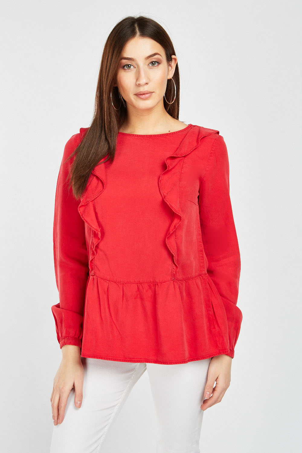 Ruffle Front Red Blouse - Just $2