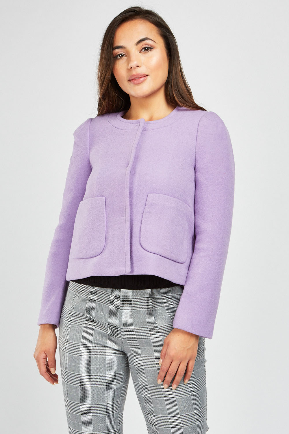 Lilac Collarless Woven Pea Coat - Just £6