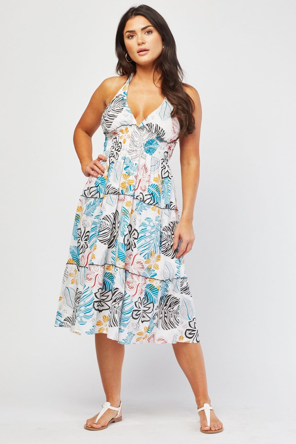 Printed Halter-Neck Sun Dress - Teal/Multi or Blue/Multi - Just £5