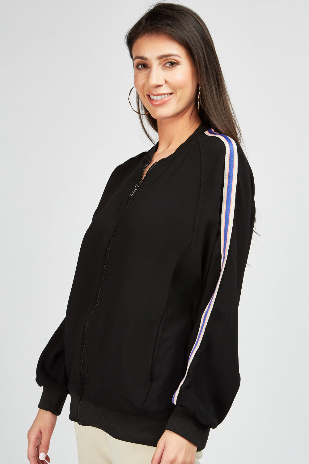 Bomber Jacket With Stripe Side - Just $3