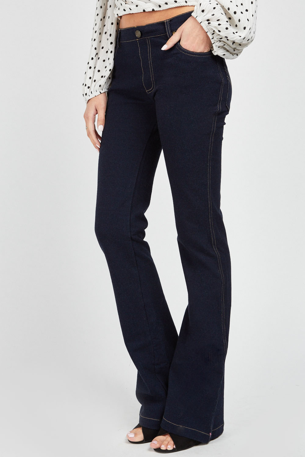 navy blue bootcut trousers