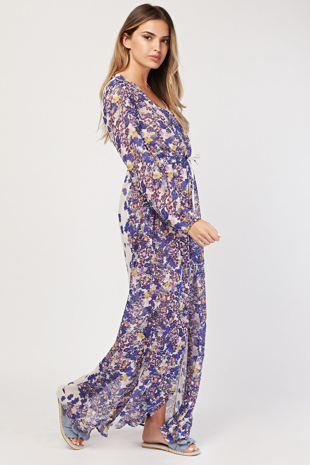 Sheer Floral Printed Maxi Dress - Just $7