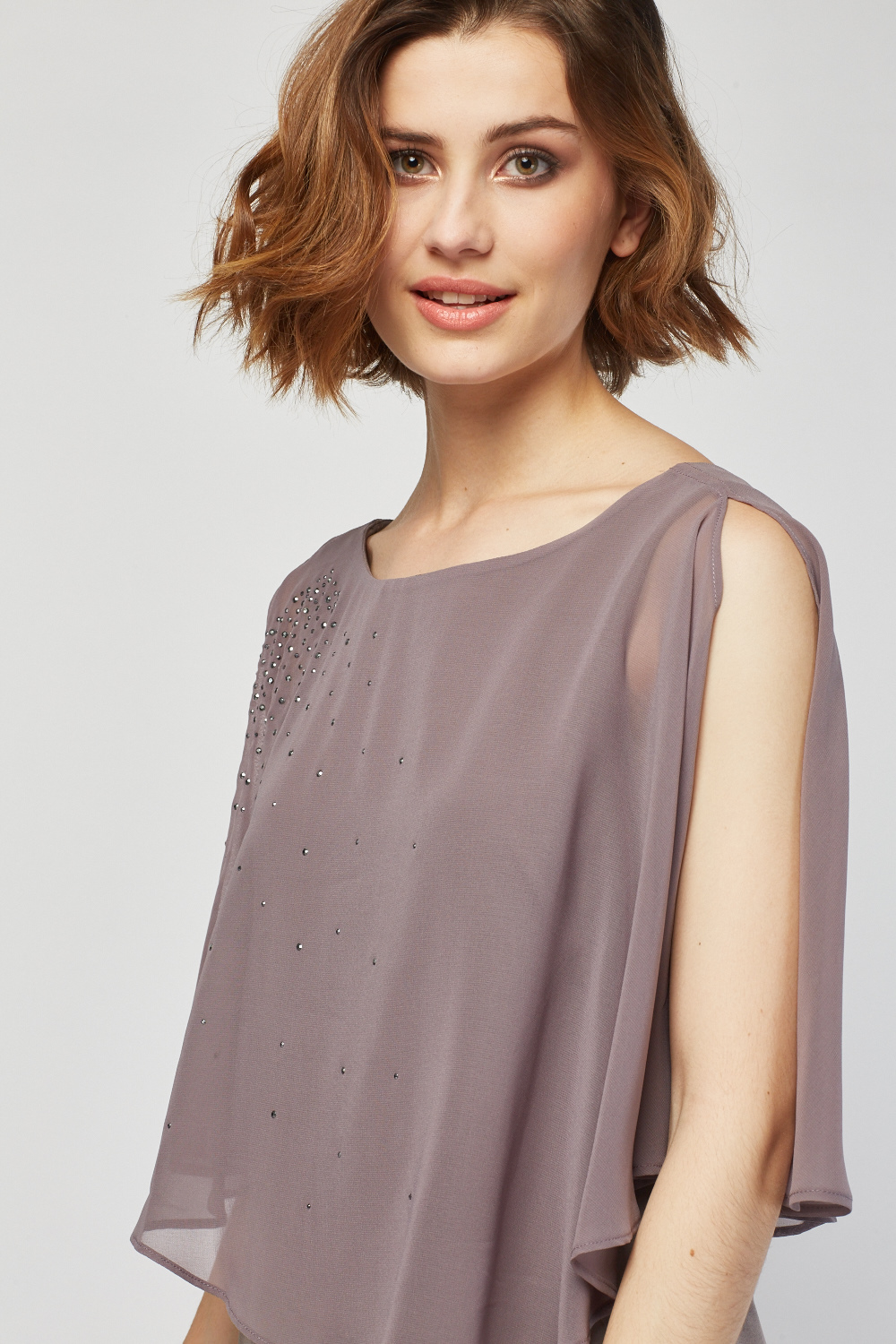 Encrusted Chiffon Overlay Blouse - Just $7