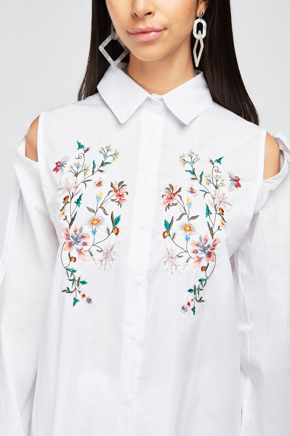 Embroidered Cut Out Sleeve Shirt - Just $6