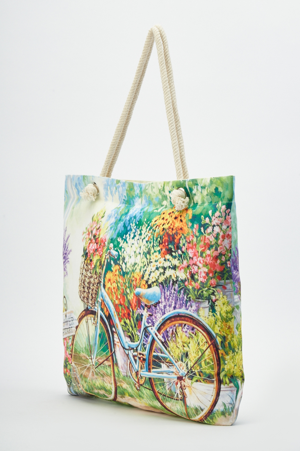 Floral Bicycle Print Tote Bag - Just $6
