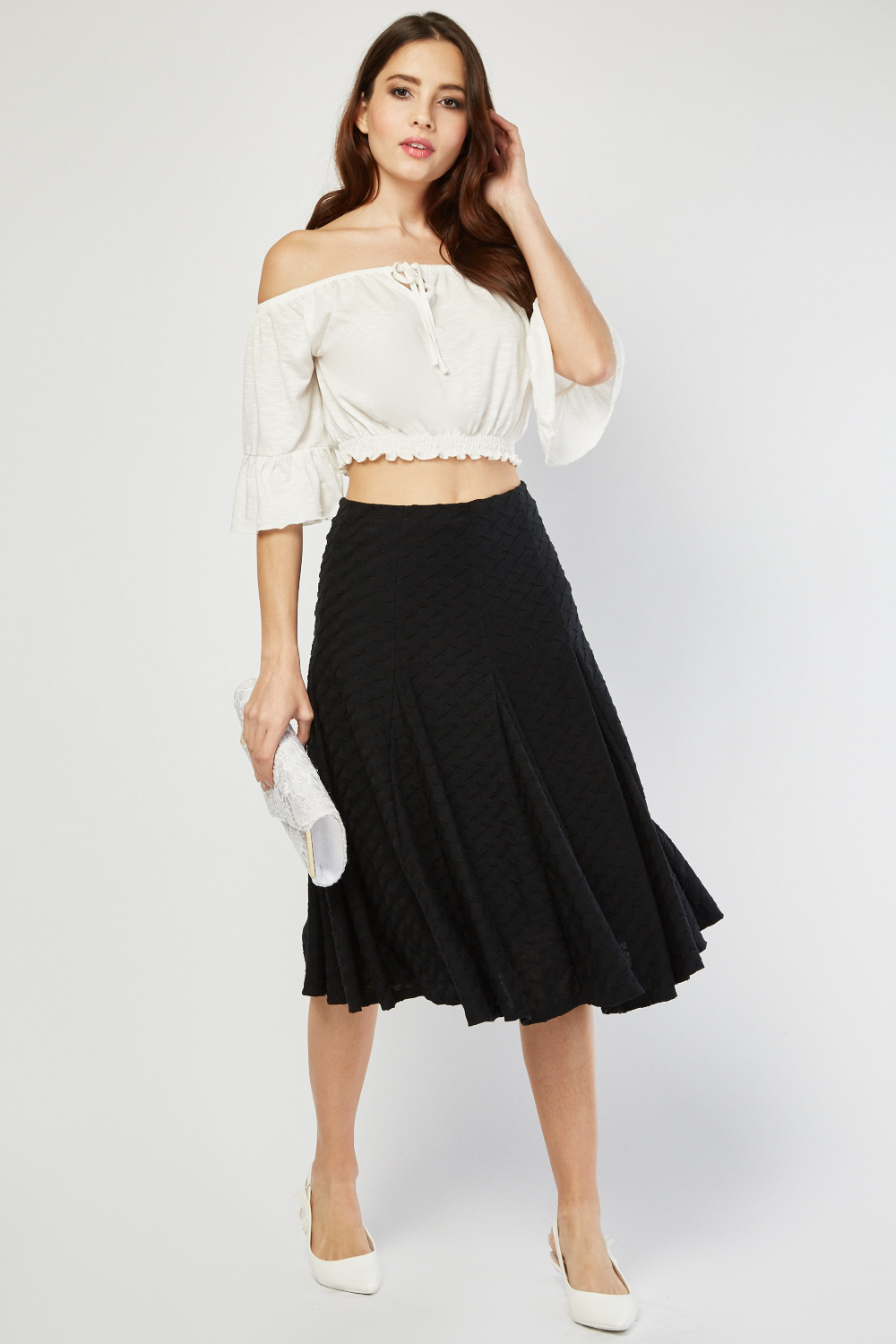 Textured Midi Godet Skirt - Just $6