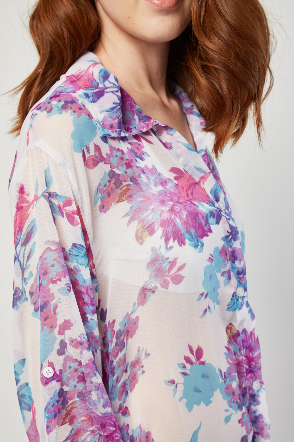 Sheer Floral Long Line Beach Cover Up - Just $7