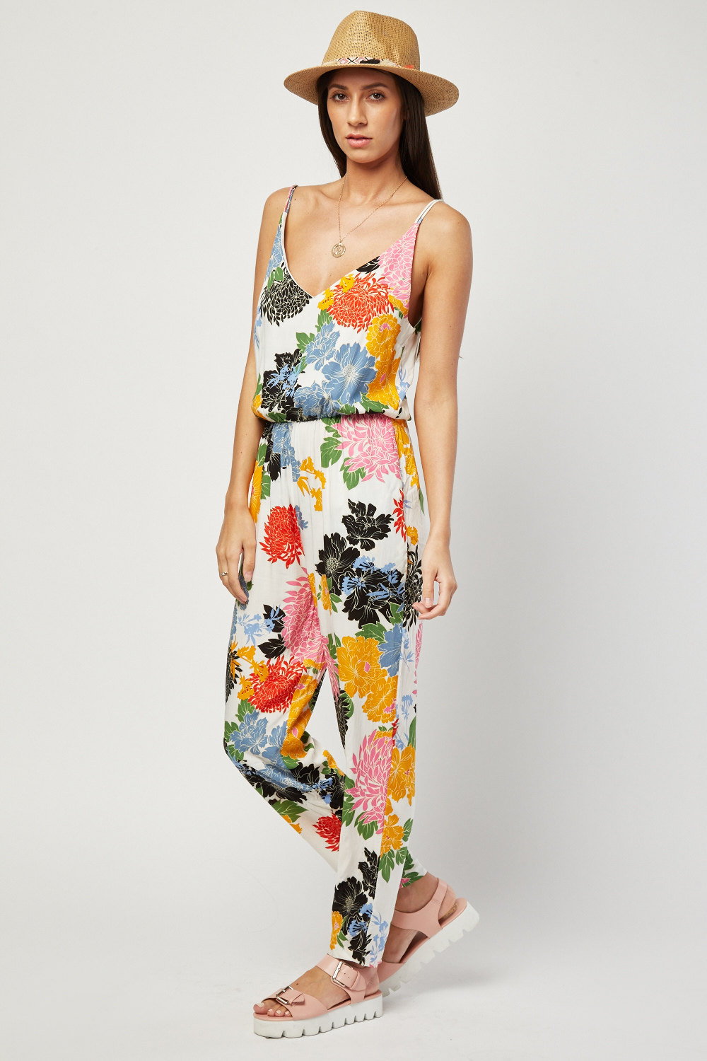 Multi Floral Print Jumpsuit - Just $7