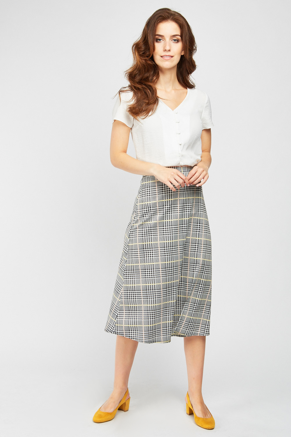 Houndstooth Midi A-Line Skirt - Just $7