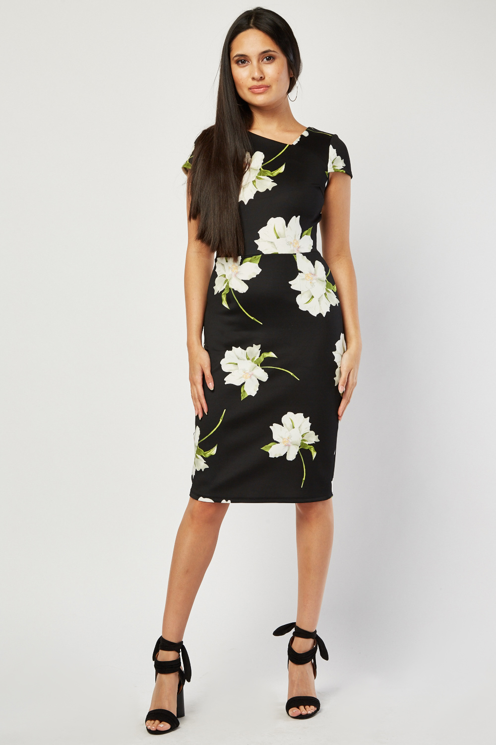 Cap Sleeve Floral Midi Dress - Just $7