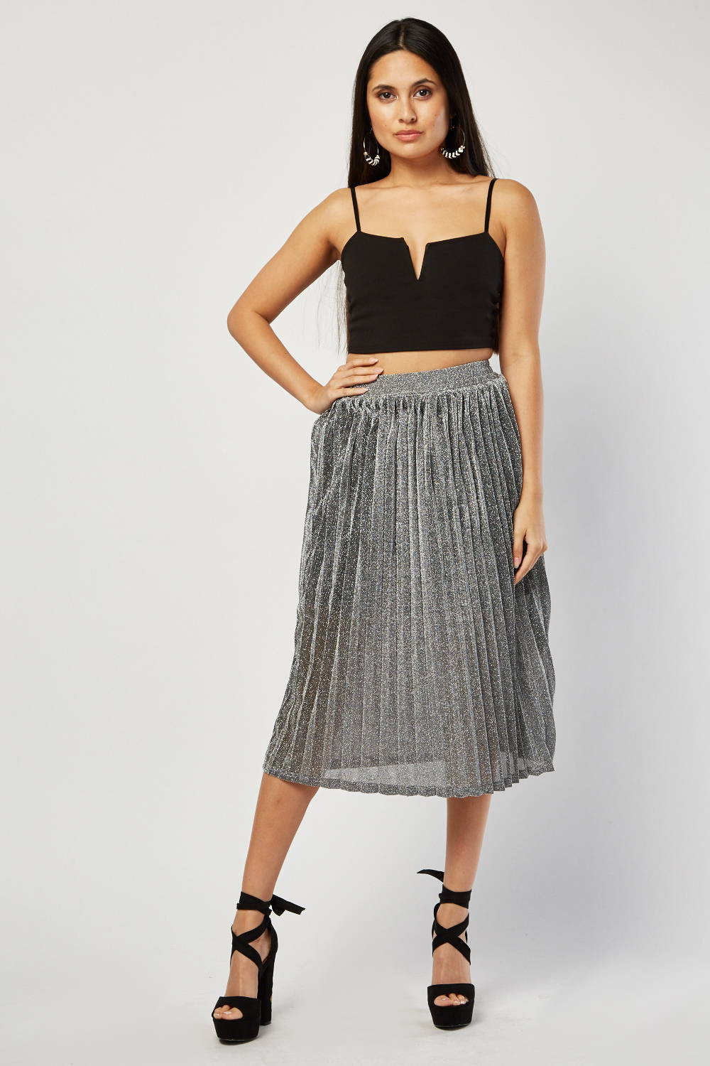 Pleated Midi Lurex Skirt - Just $6