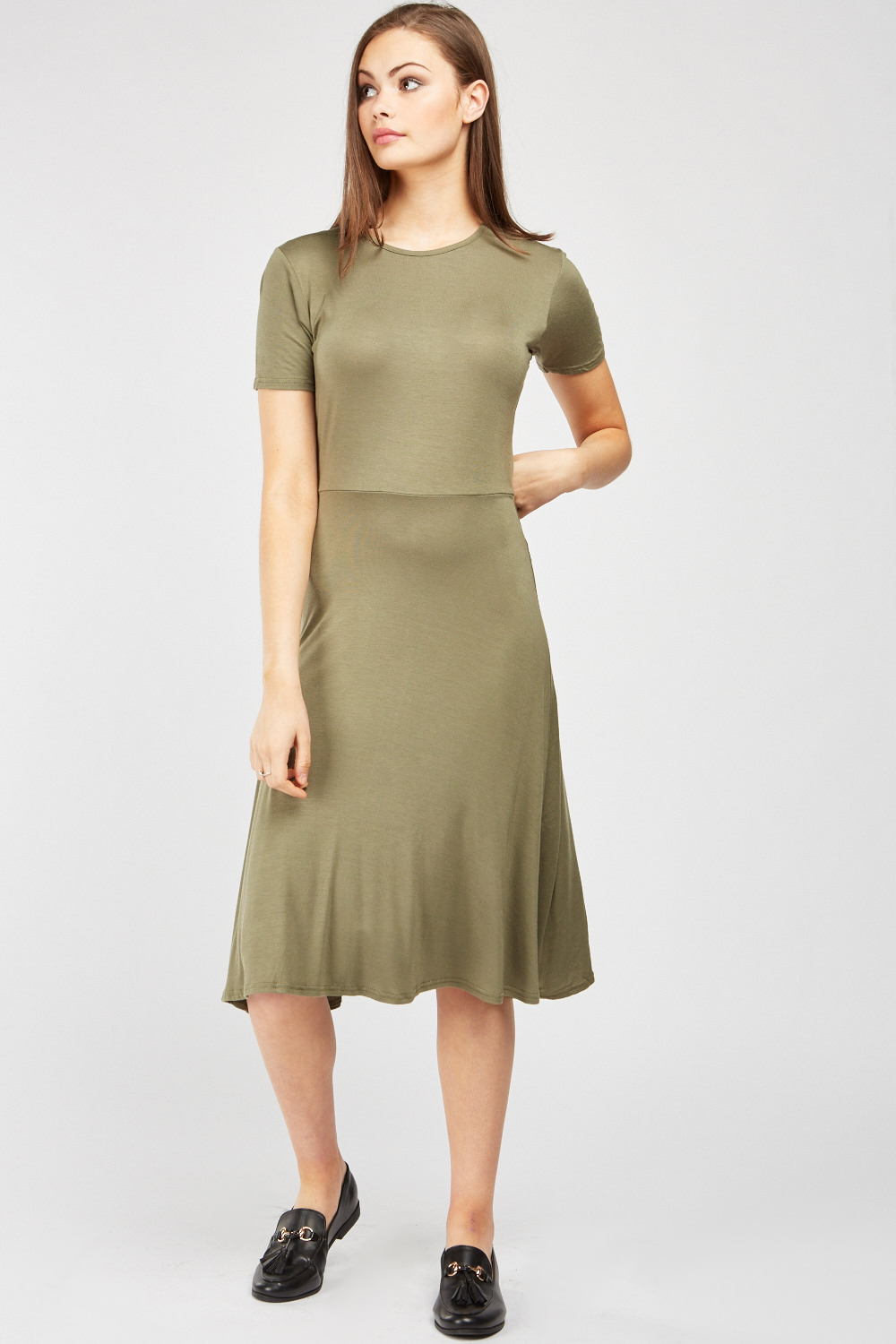 Short Sleeve Midi Swing Dress - Just $3