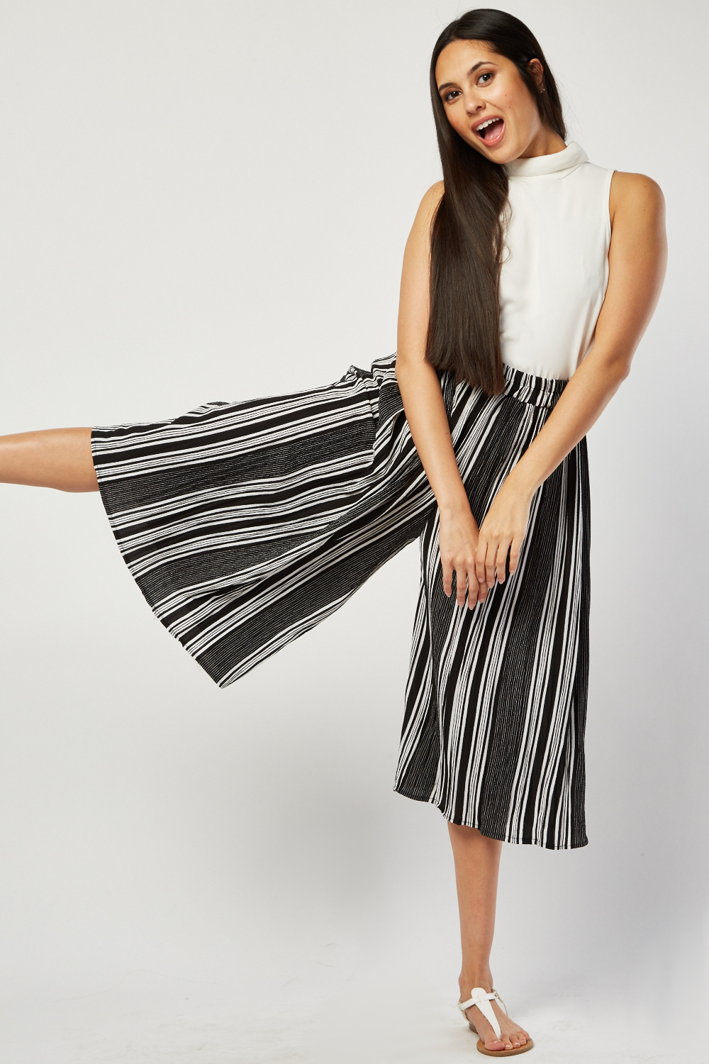 Wide Leg Stripe Culotte Pants - Just $7