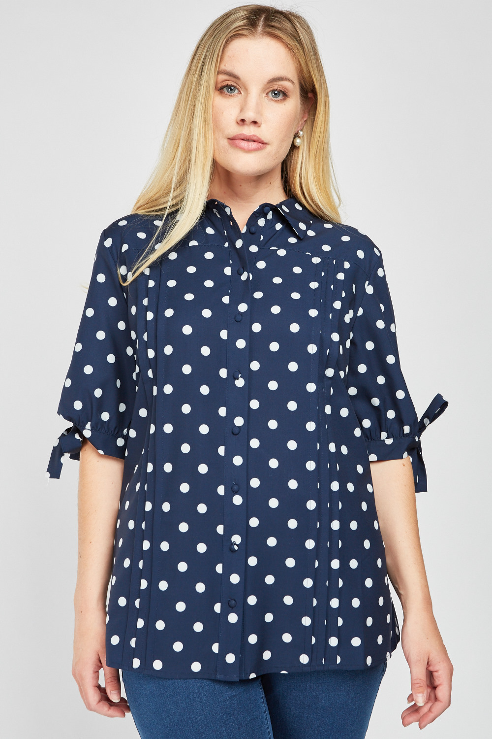 Tie Up Sleeve Polka Dotted Blouse - Just £5